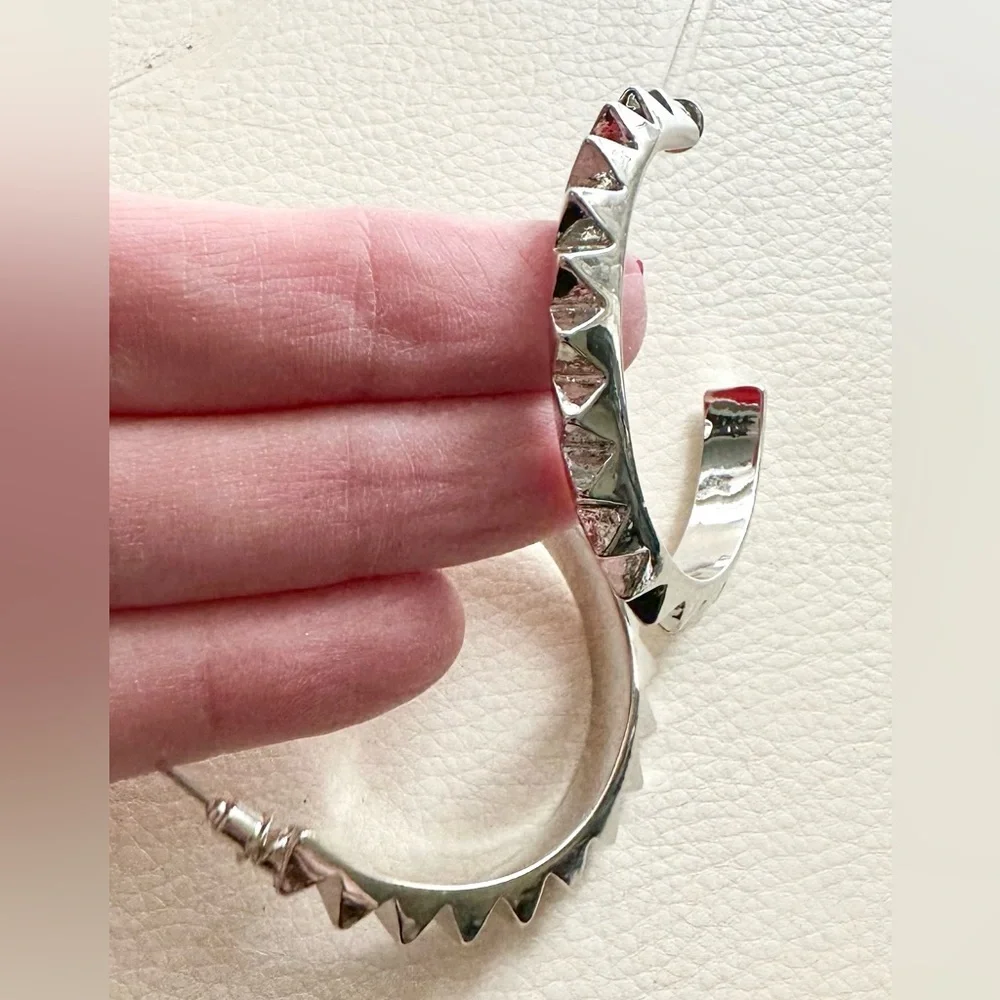 EDGY Punk XL Silver Stud Hoop Earrings - Picture 3 of 3